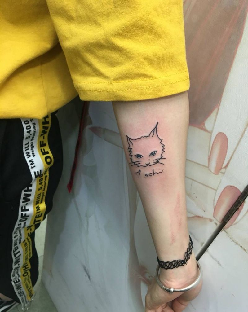 小清新猫纹身图片_成品手臂清新动物纹身图案