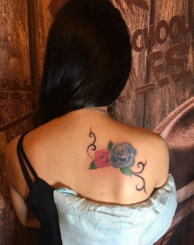 蓝色玫瑰花纹身图片