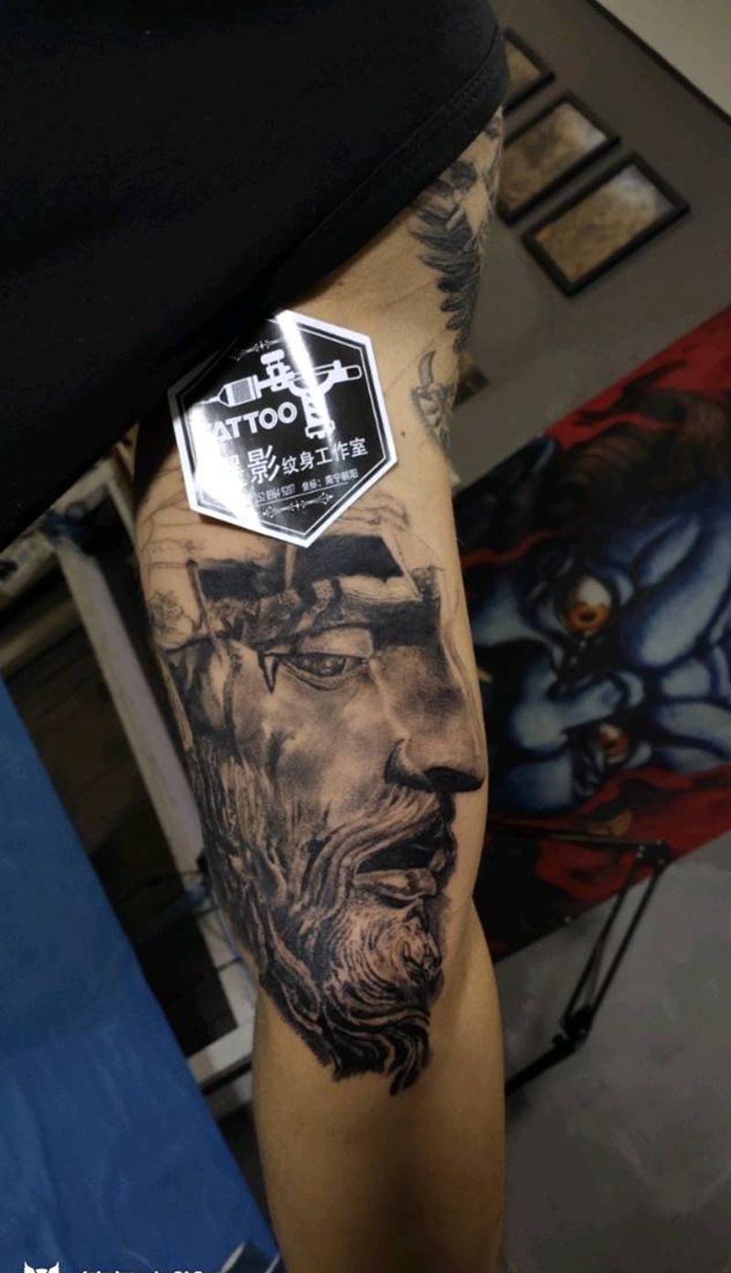 耶稣未完成纹身图片_手臂手部欧美写实New School纹身图案