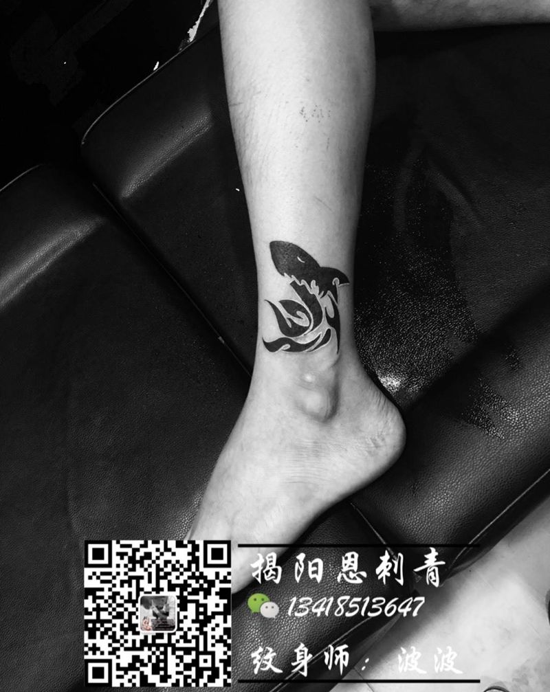 鲨鱼的故事纹身图片_成品腿部清新动物图腾揭阳揭阳恩刺青纹身图案