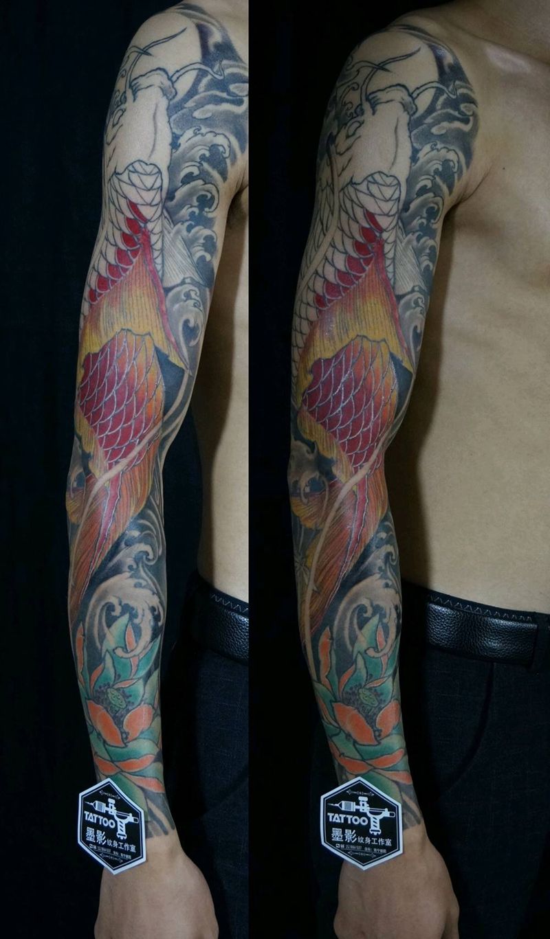 招财鲤鱼纹身图片_手臂手部新传统老传统纹身图案