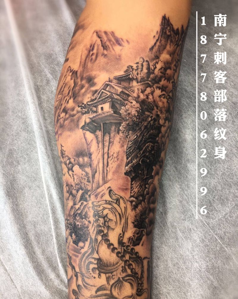 山水画纹身图片