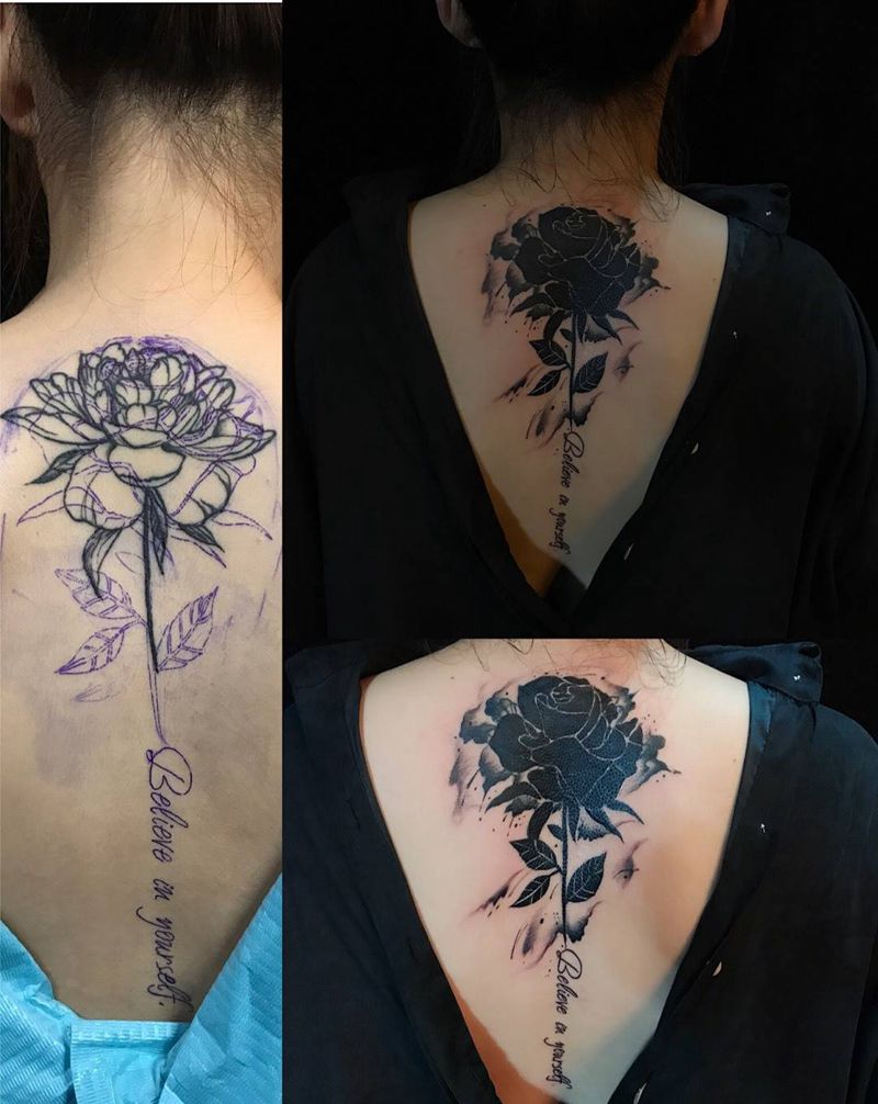 遮盖  玫瑰花泼墨纹身图片