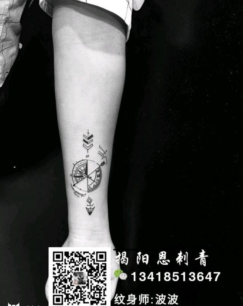 指南针纹身图片_手臂清新几何静物原创成品纹身图案