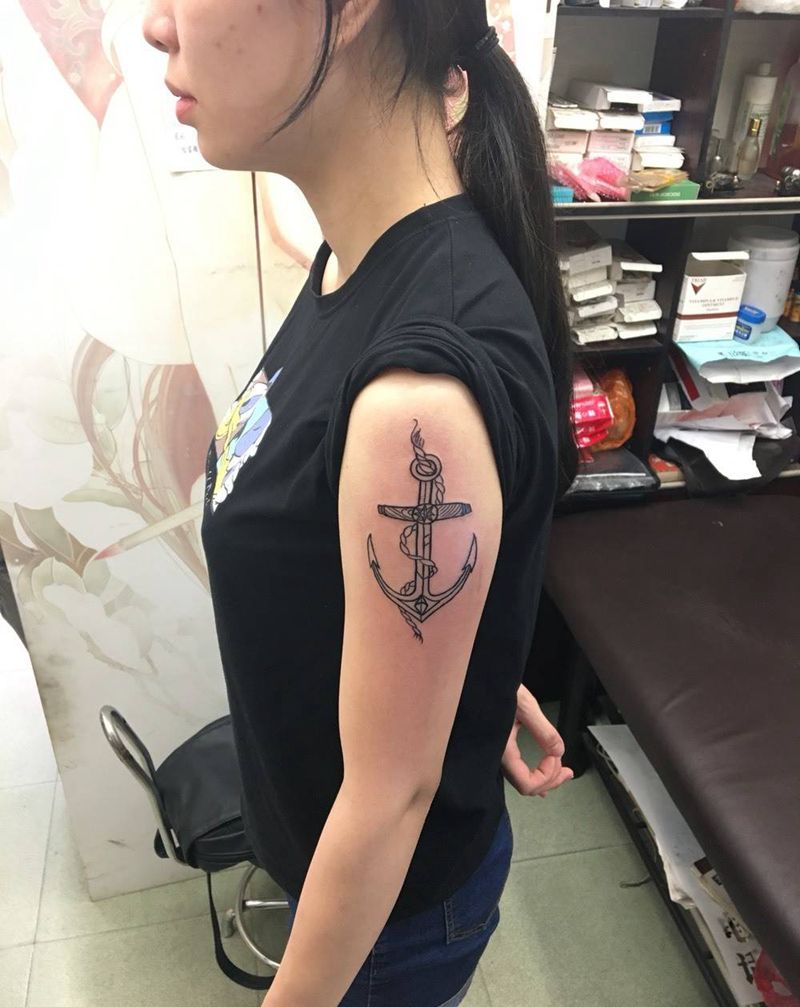 船锚纹身图片_成品手臂清新几何静物原创纹身图案