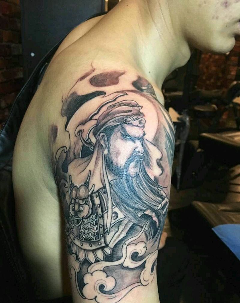 关公半甲纹身图片_手臂传统习俗人物鬼神宗教成品纹身图案