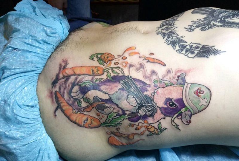 暴走兔子纹身图片_腰部传统动物人物植物成品纹身图案