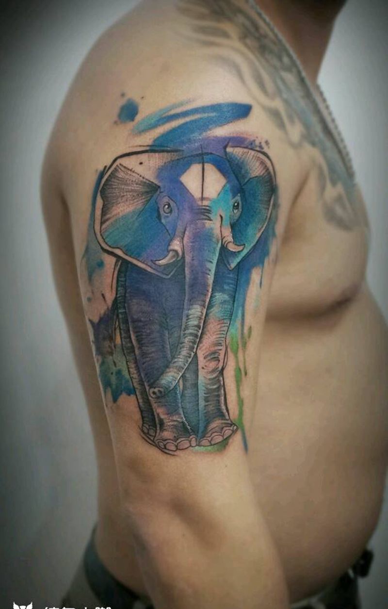 水彩大象纹身图片