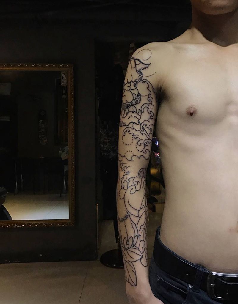 唐狮纹身图片_手臂传统手部鬼神动物原创纹身图案