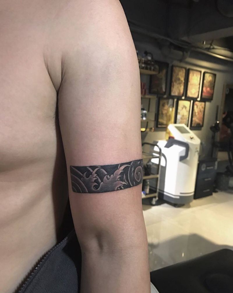 浪——夫妻臂环纹身图片_成品手臂传统清新原创静物纹身图案