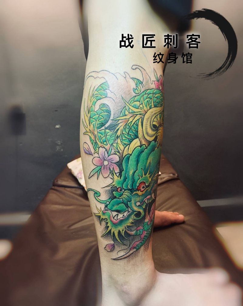 小腿龙作品纹身图片_脚部纹身图案