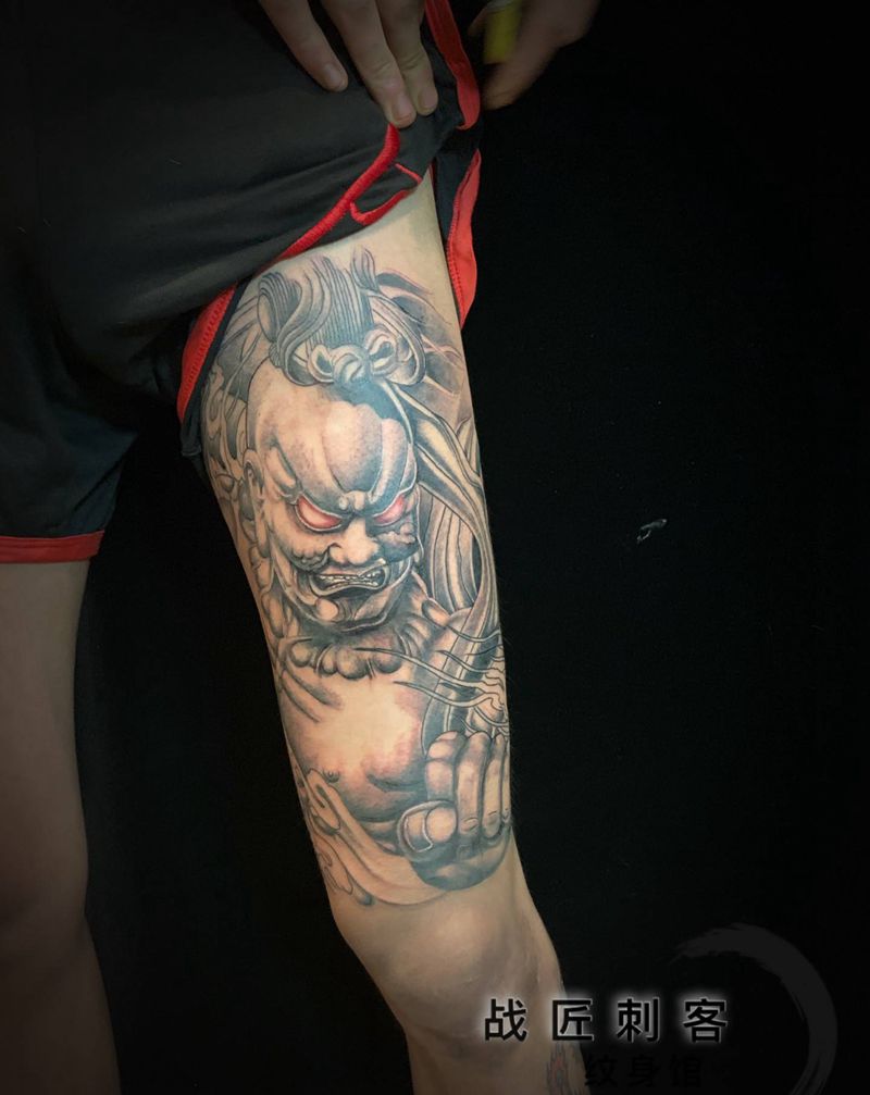 《护法》纹身图片_腿部纹身图案