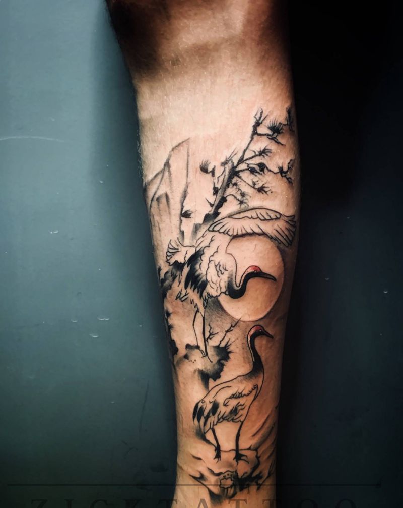 鹤纹身图片_脚部纹身图案