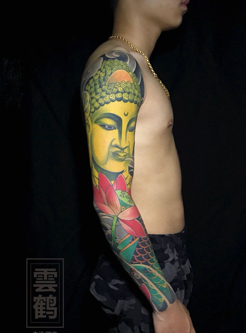 佛首纹身图片_手臂手部新传统老传统纹身图案