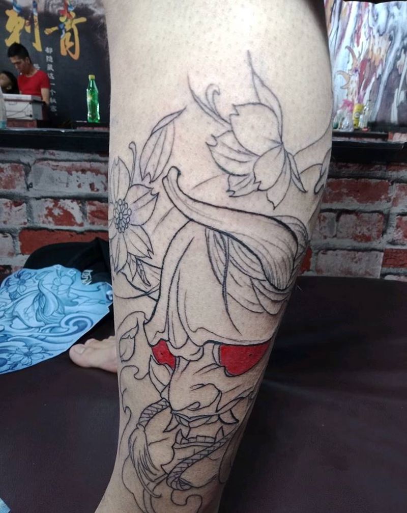 般若割线纹身图片_手臂腿部老传统新传统般若纹身图案