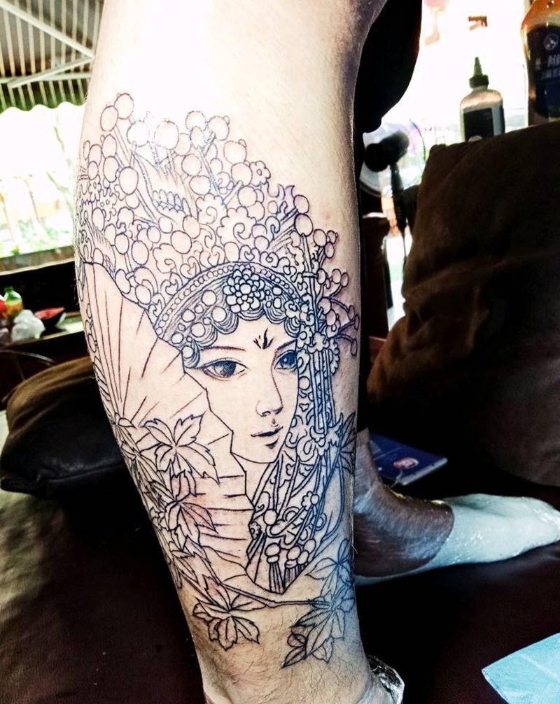 艺伎纹身图片_腿部手臂老传统新传统艺伎纹身图案