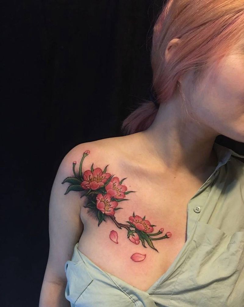 樱纹身图片_成品胸部传统习俗静物原创植物纹身图案