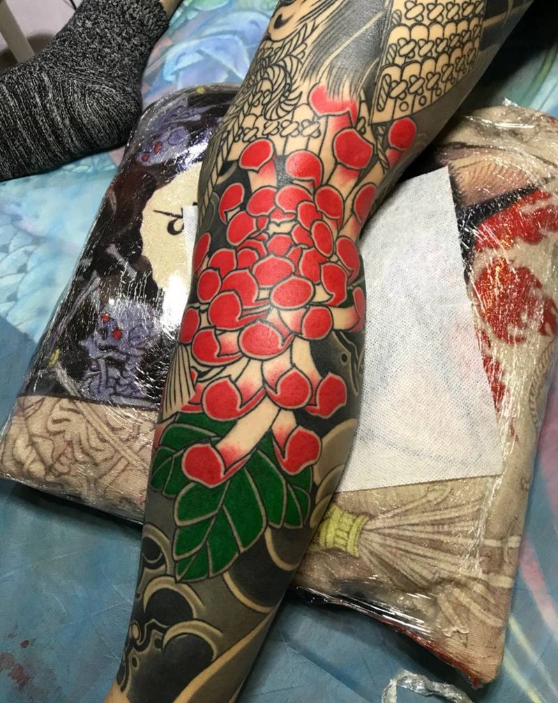 鬼武士纹身图片_腿部脚部老传统新传统纹身图案