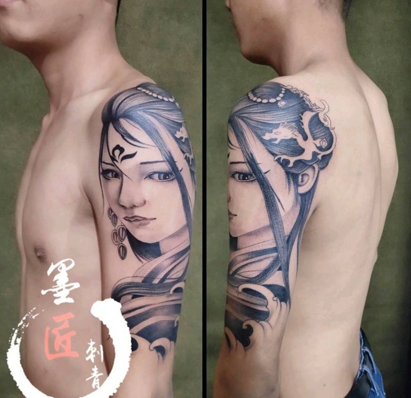 艺伎纹身图片_手臂新传统纹身图案