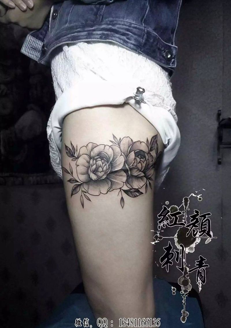 疤痕遮盖纹身图片_手稿成品腿部腰部臀部欧美清新植物原创纹身图案