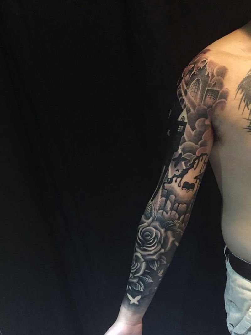 欧美黑灰写实纹身图片_成品手臂手部欧美写实原创静物动物图腾纹身图案