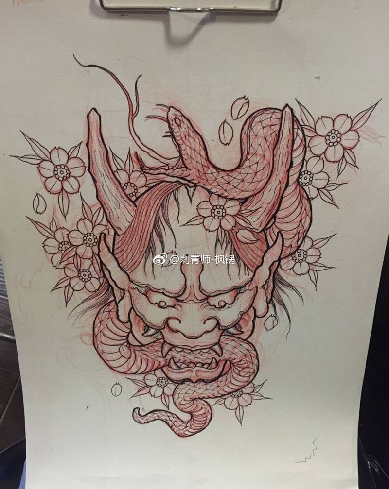 般若手稿纹身图片_手稿手臂腿部传统鬼神动物原创纹身图案