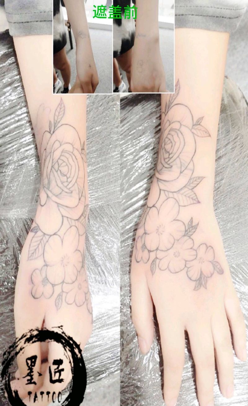 素花纹身图片_手部点刺素花纹身图案