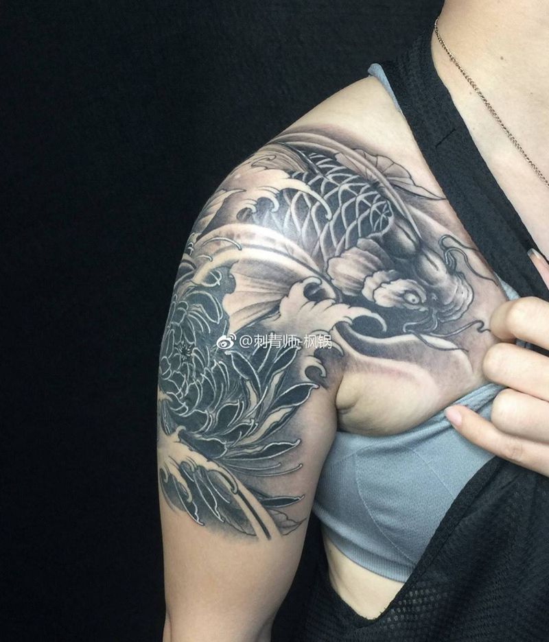 鲤鱼 遮盖纹身图片