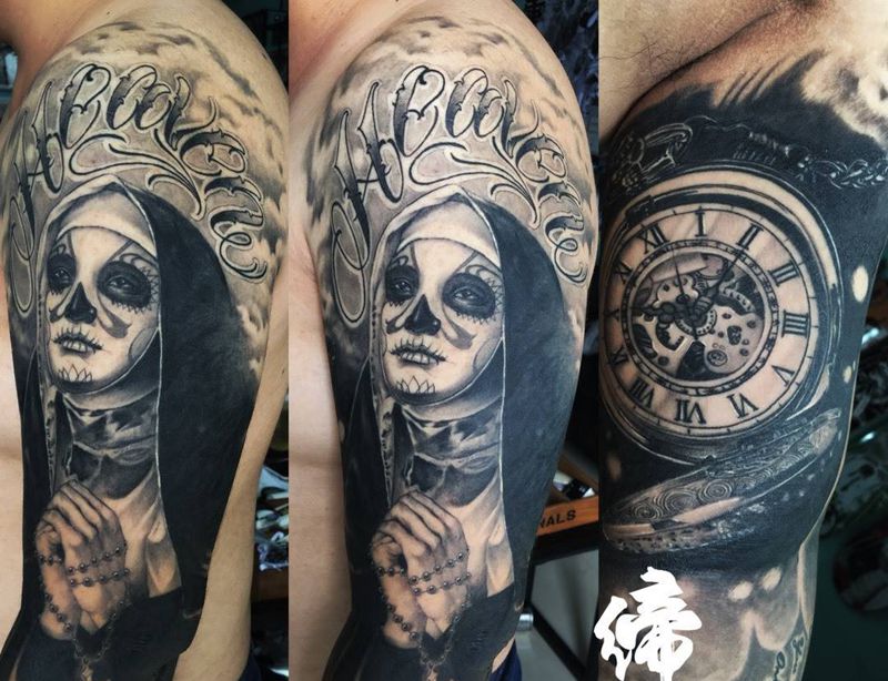 修女&怀表纹身图片