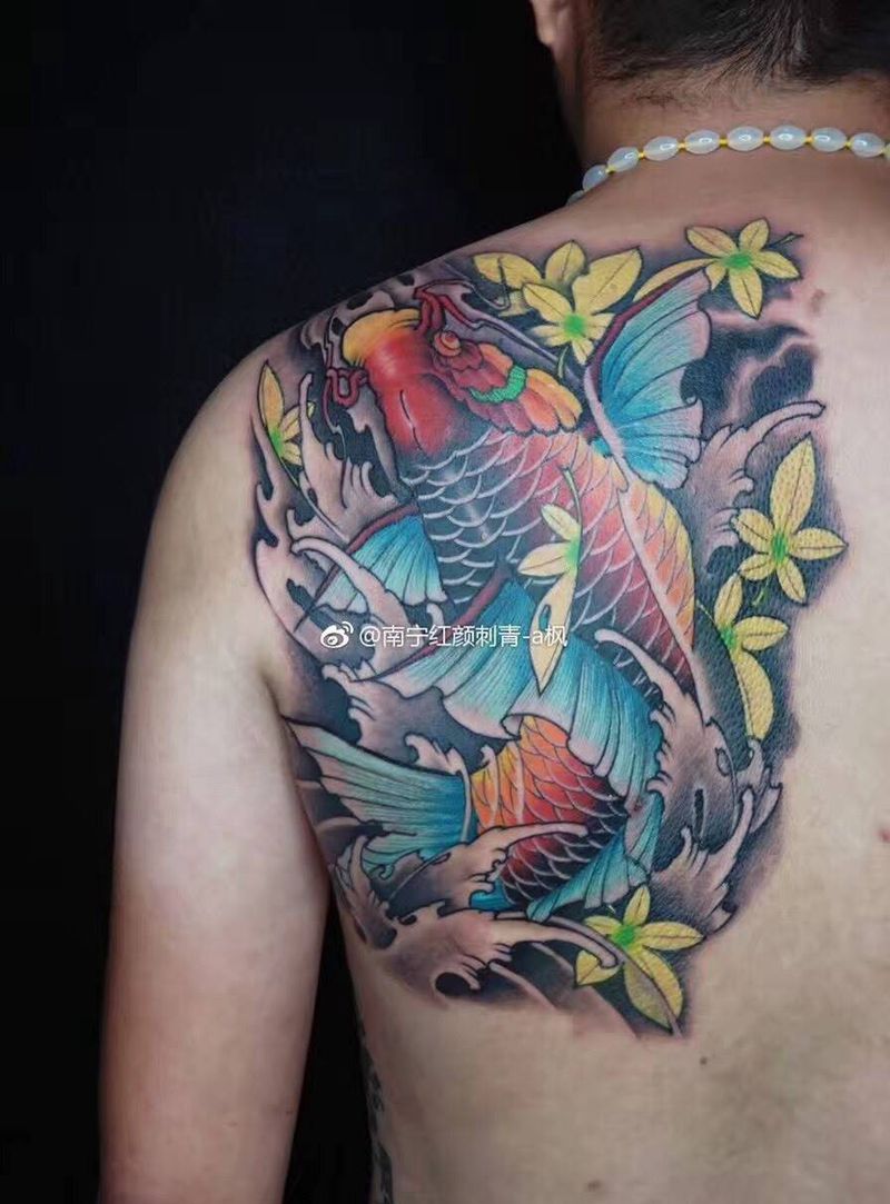 鱼纹身图片_成品手稿背部传统动物植物原创纹身图案