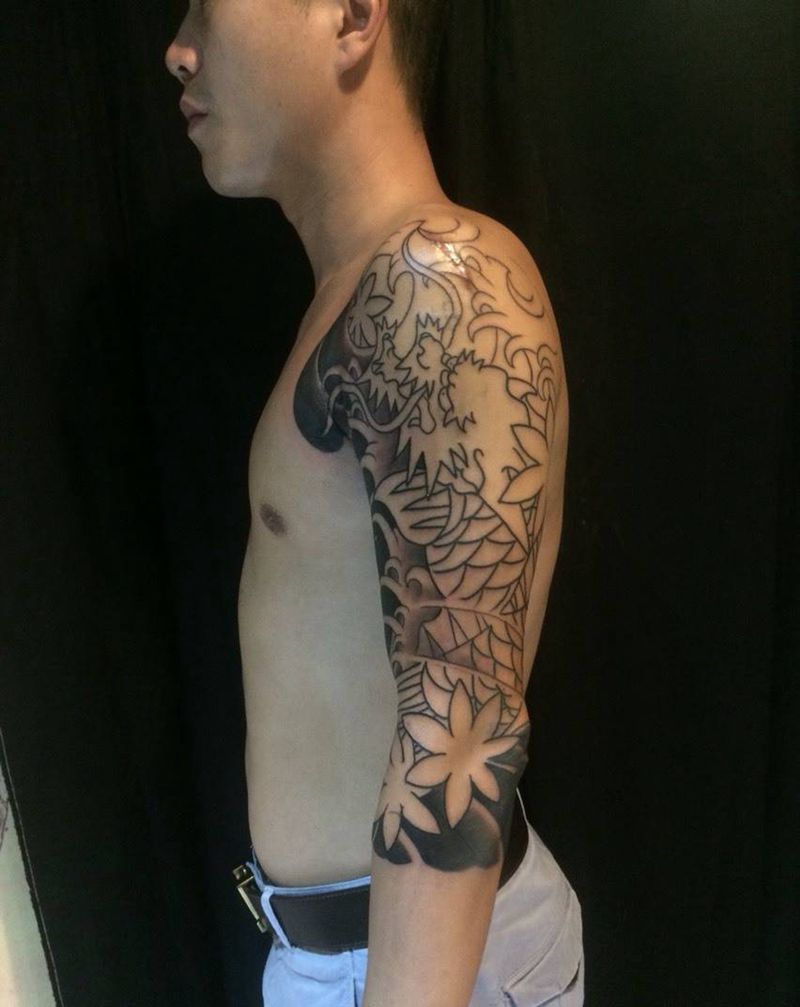 鳌鱼纹身图片_胸部手臂手部传统动物鬼神纹身图案