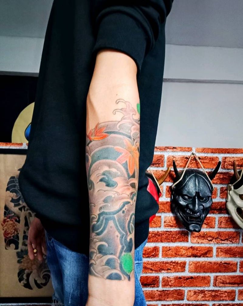 花臂纹身图片_手臂腿部新传统老传统花臂浪臂传统纹身图案