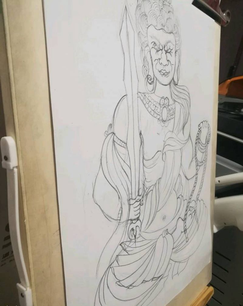 原创不动明王纹身图片_腹部纹身图案