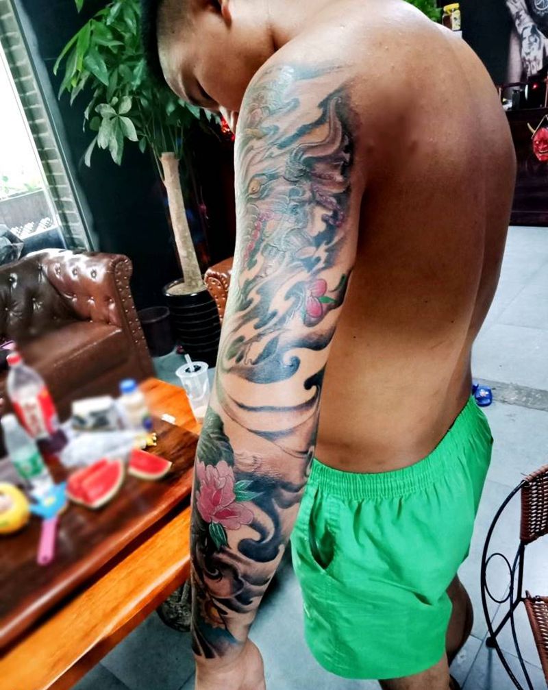 象神纹身图片_手臂腿部老传统新传统象神，艺伎纹身图案