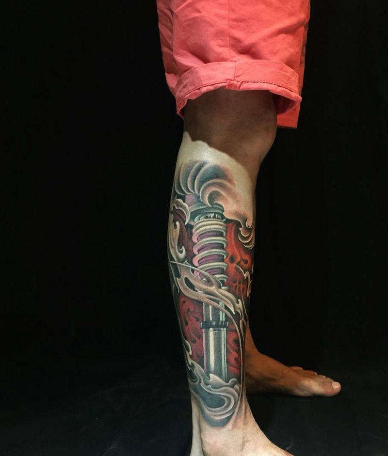 避震纹身图片_成品脚部欧美写实几何刺青纹身图案