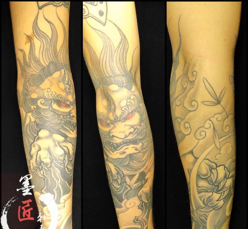 唐狮纹身图片_手臂新传统纹身图案