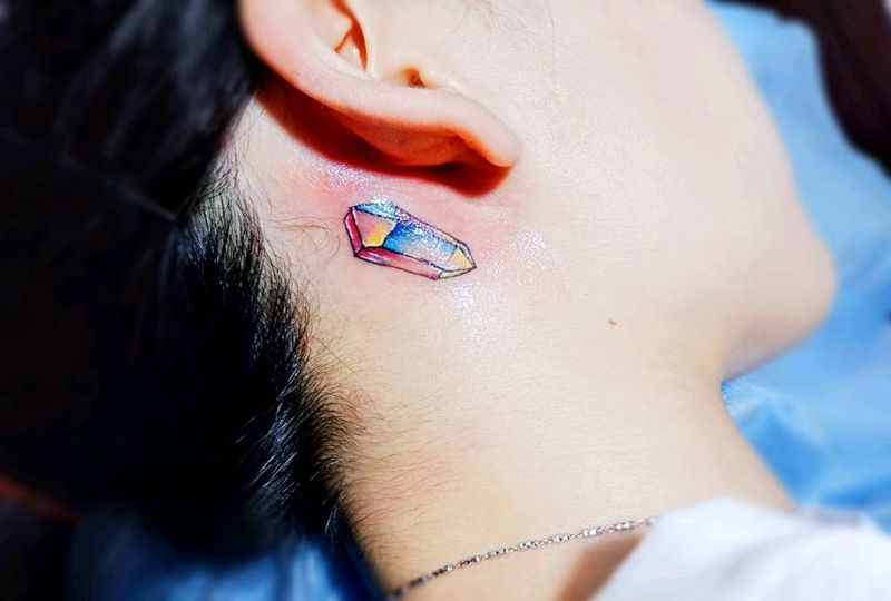 宝石纹身图片_手臂腿部水彩几何宝石纹身图案