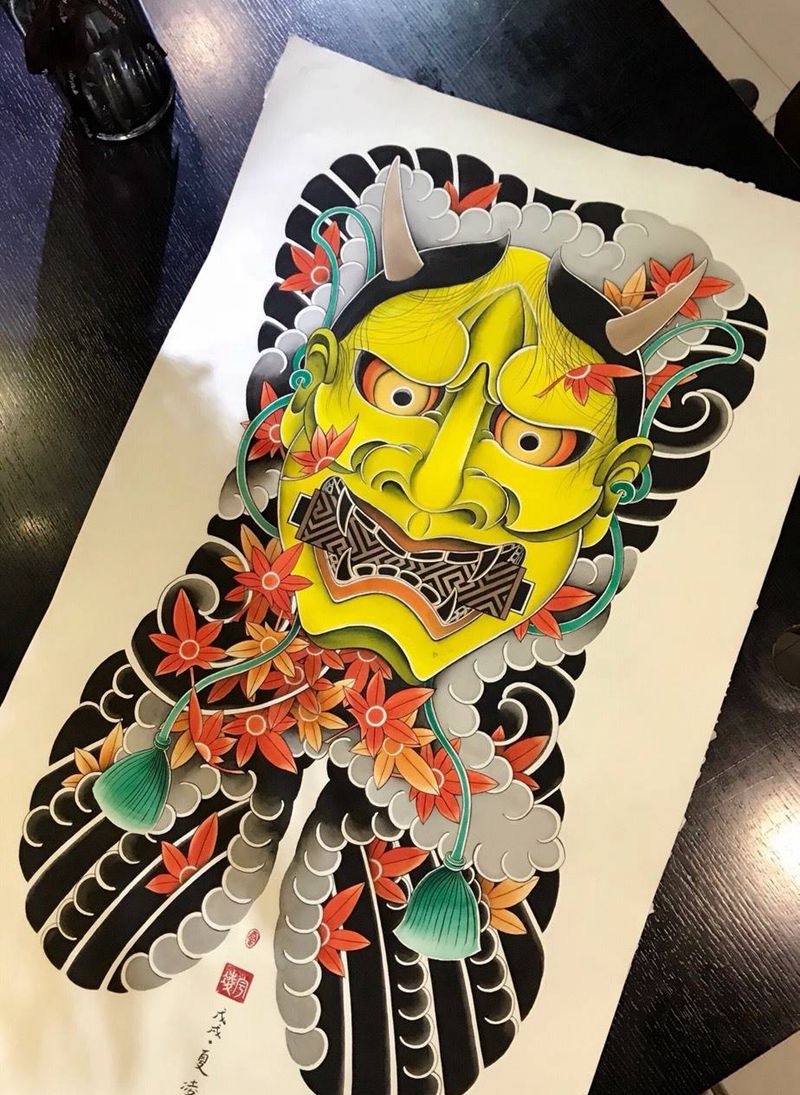 般若纹身图片_成品手稿背部腿部传统鬼神原创植物纹身图案