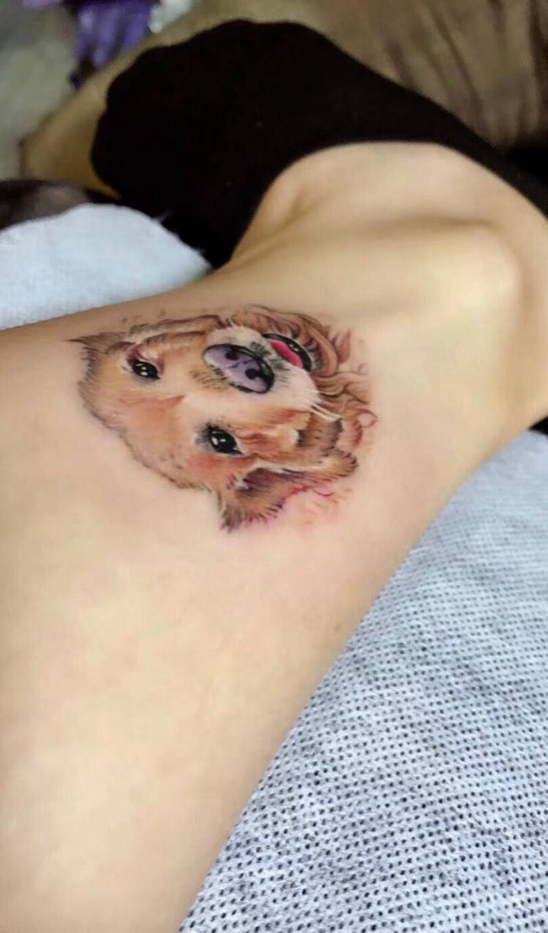 宠物记忆纹身图片_成品腿部写实清新动物纹身图案