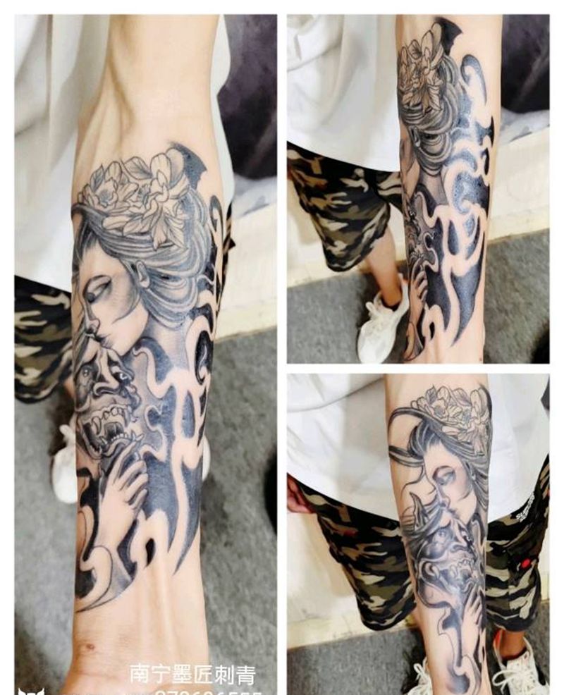 艺伎纹身图片_手臂新传统纹身图案