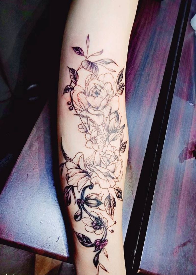 遮盖纹身图片_手臂腿部点刺几何素花纹身图案