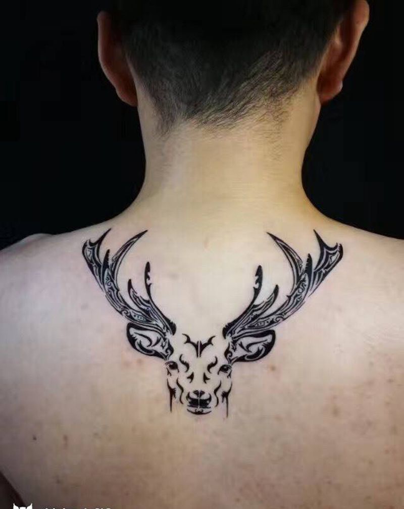 鹿头，英文纹身图片