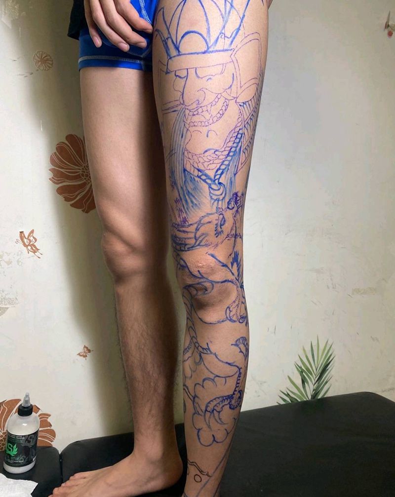 原创花腿纹身图片_腿部纹身图案