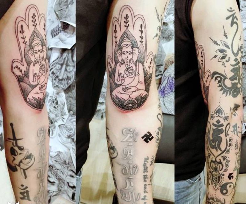 象神纹身图片_手臂点刺纹身图案