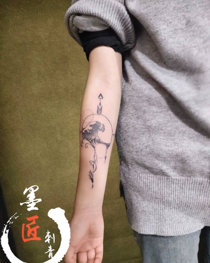 神奈川冲浪里 小浪花纹身图片_手臂点刺纹身图案