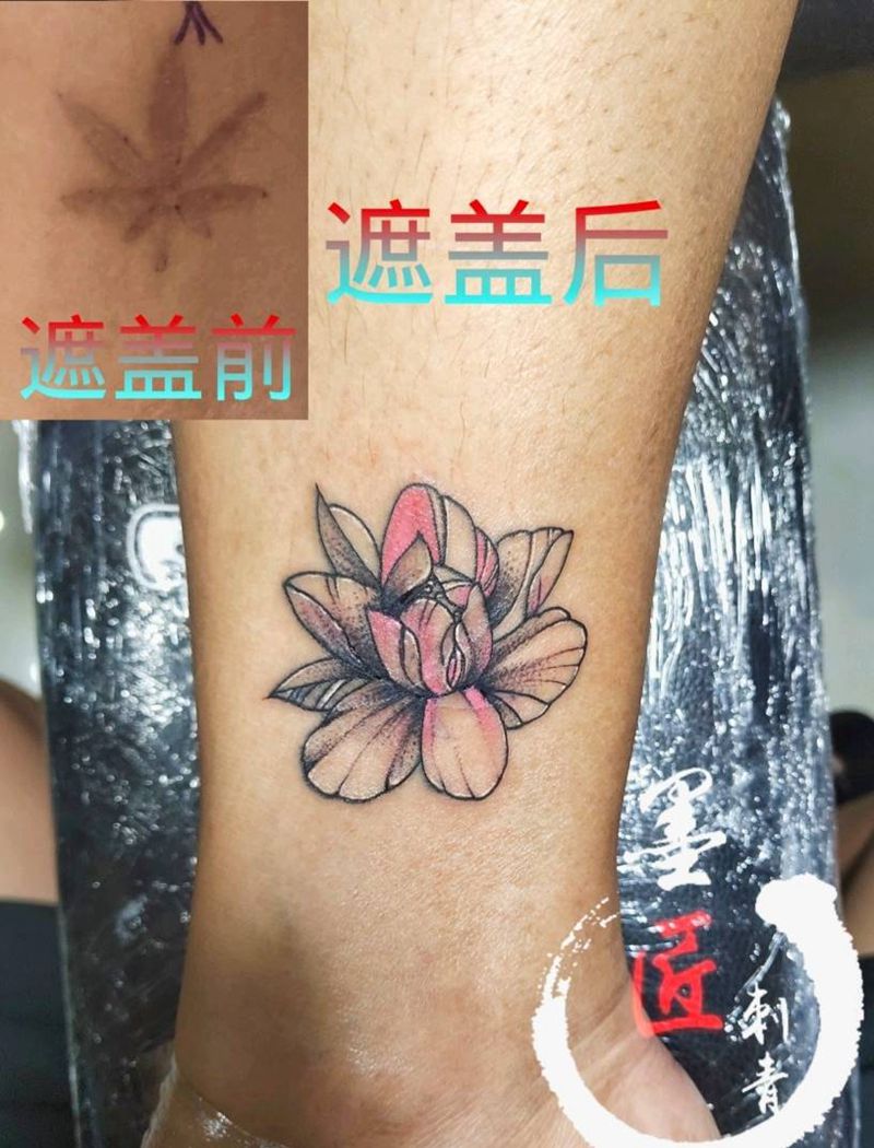 素花纹身图片_脚部新传统纹身图案