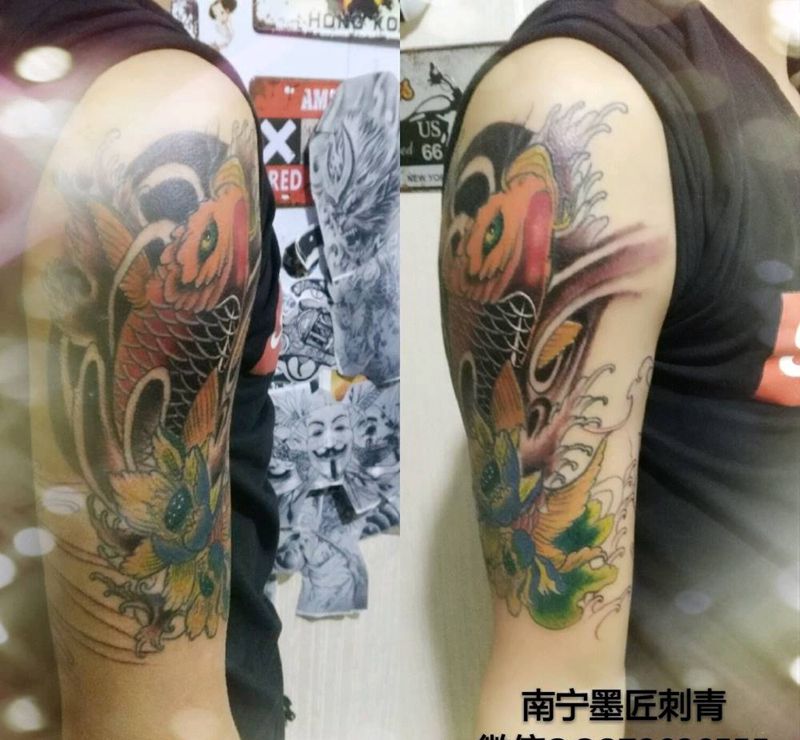 大臂锦鲤纹身图片