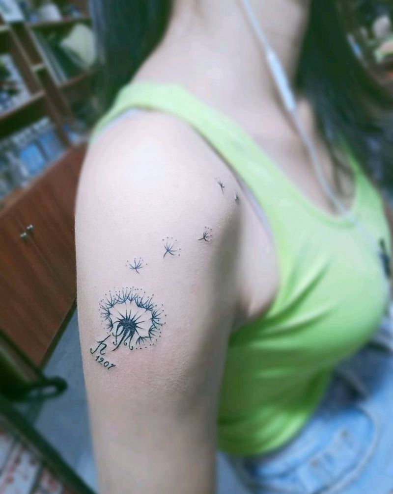 蒲公英纹身图片_脚部手臂水彩蒲公英纹身图案