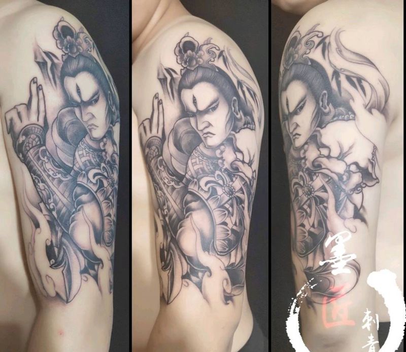 二郎神纹身图片_手臂新传统纹身图案