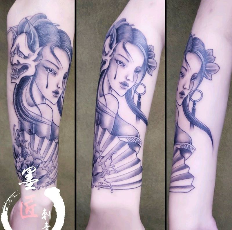 艺伎纹身图片_手臂新传统纹身图案